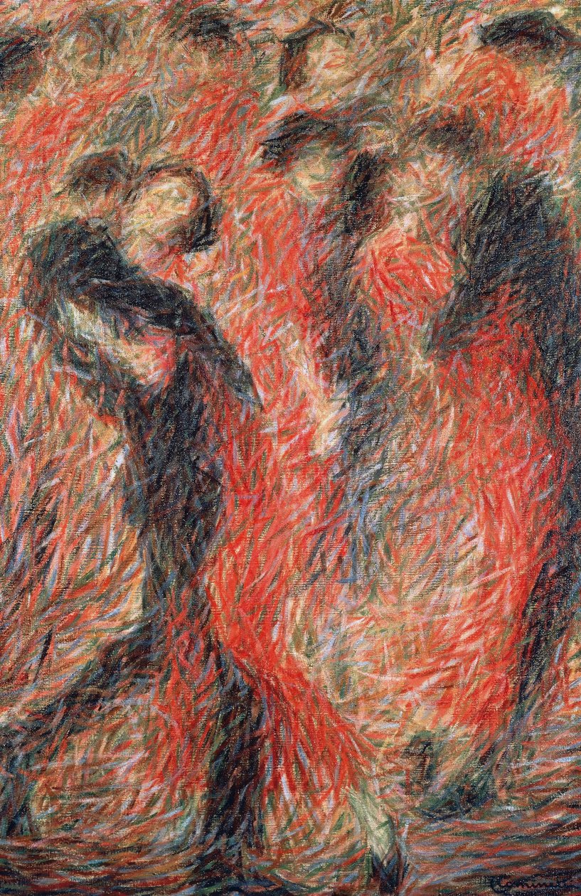 Tango, kobieta ubrana w taniec na czerwono, fantazja o tańczeniu pary autorstwa Giuseppe Cominetti