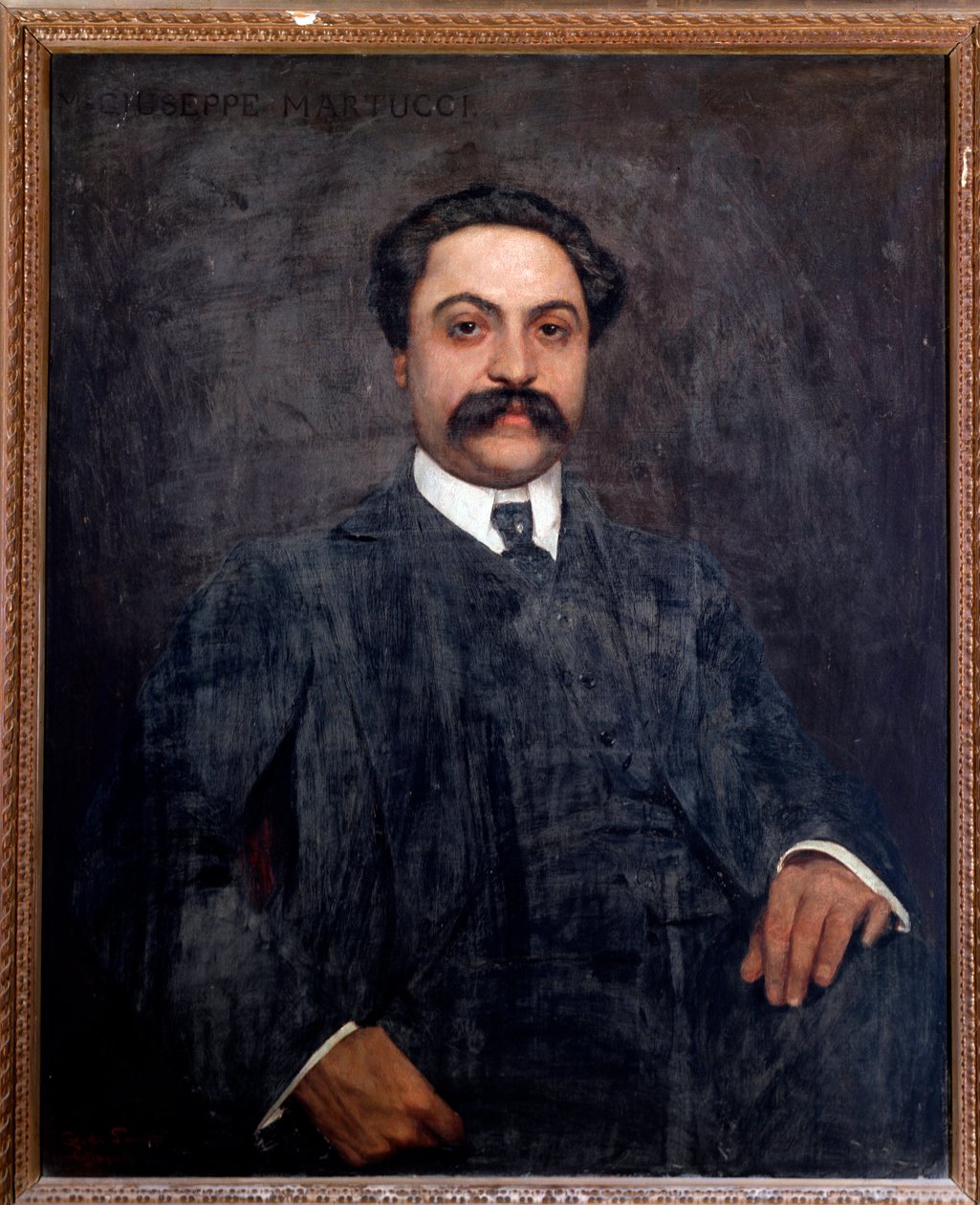 Portret Giuseppe Martucci (1856-1909) włoskiego kompozytora, dyrygenta, pianisty i pedagoga Malarstwo Giuseppe de Sanctis (1858-1924) 1904 Bolonia, miejskie muzeum muzyczne autorstwa Giuseppe De Sanctis