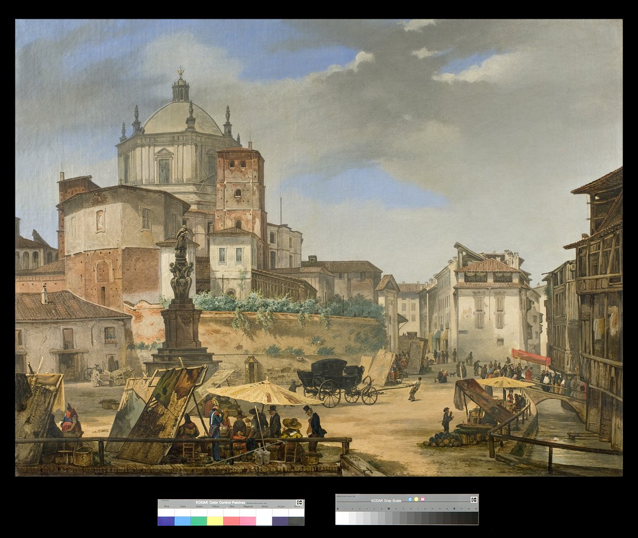 Widok na Piazza della Vetra w Mediolanie, 1833 r. autorstwa Giuseppe Elena