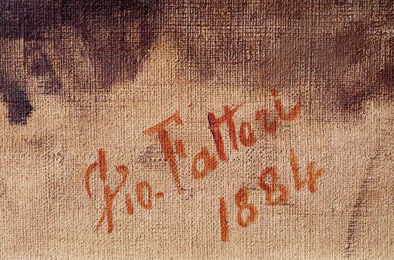 Autoportret w wieku 59 lat, fragment podpisu (olej na płótnie) autorstwa Giuseppe Fattori