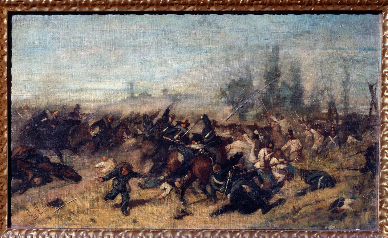 Szarża Madonny della Scoperta (bitwa pod Solferino i San Martino, 24 czerwca 1859). Szkic (olej na płótnie) autorstwa Giuseppe Fattori