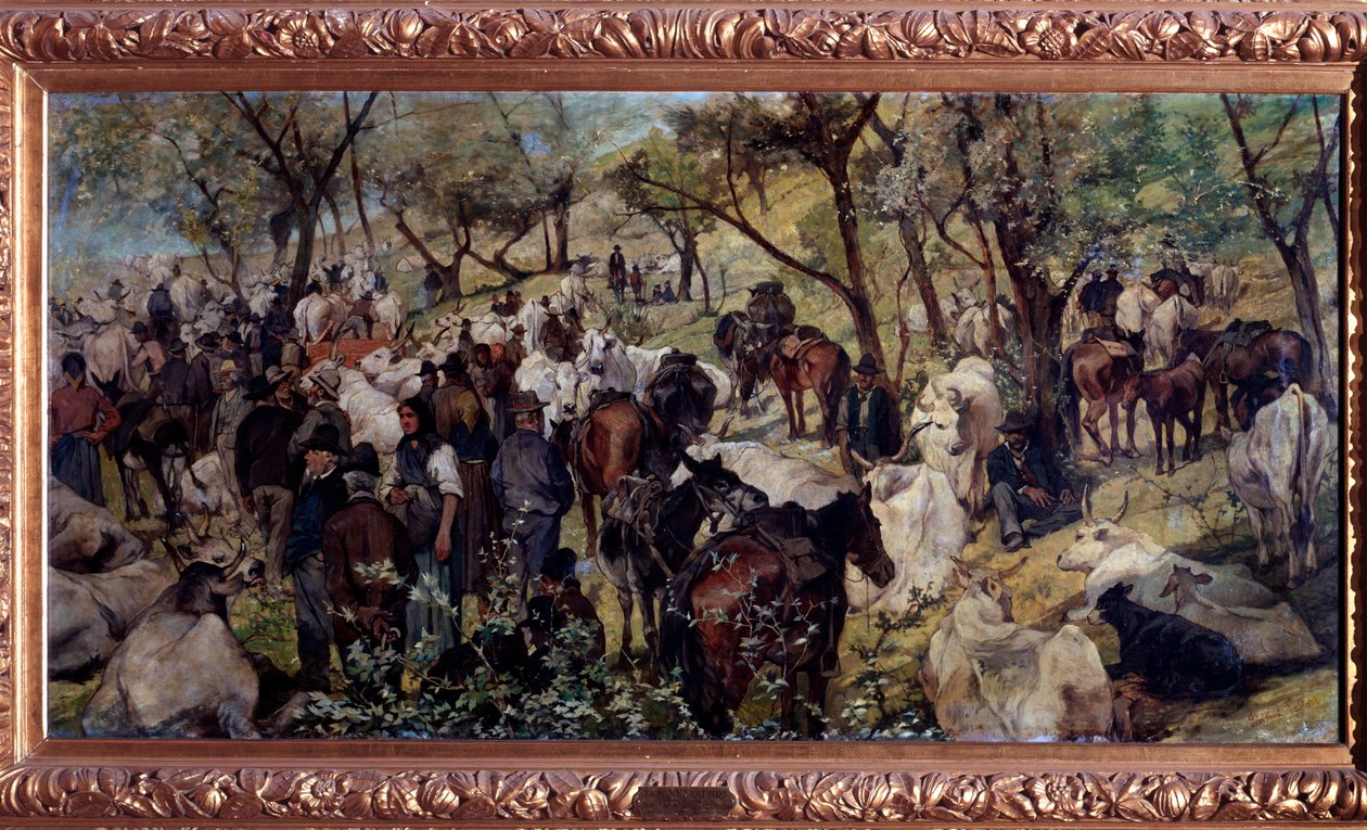 Targ w San Godenzo, Toskania (olej na płótnie) autorstwa Giuseppe Fattori