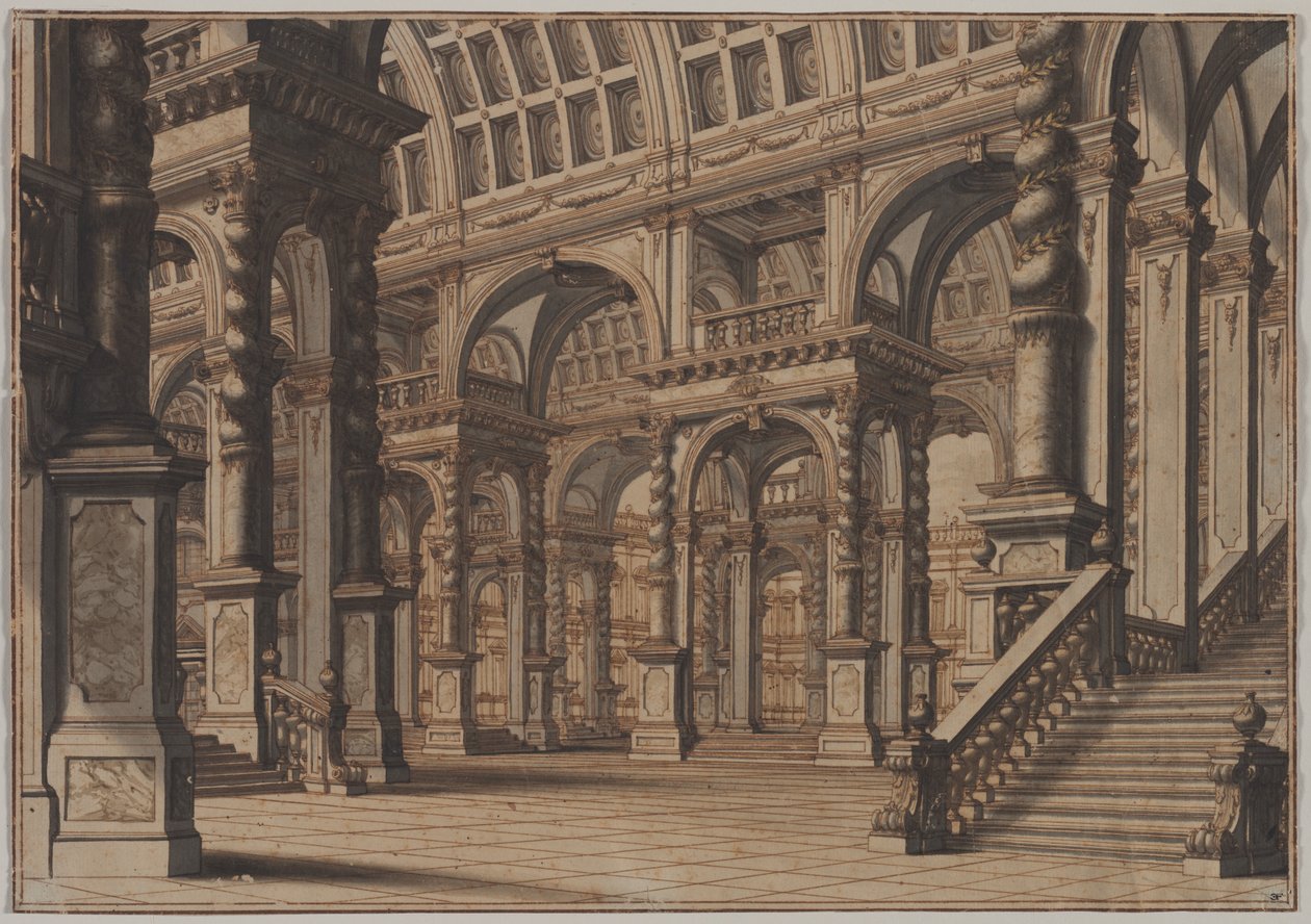 Monumentalna sala sklepiona ze schodami autorstwa Giuseppe Galli Bibiena