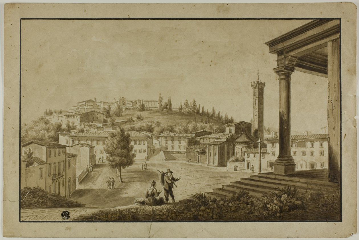 Widok na Piazza w Fiesole autorstwa Giuseppe Gherardi