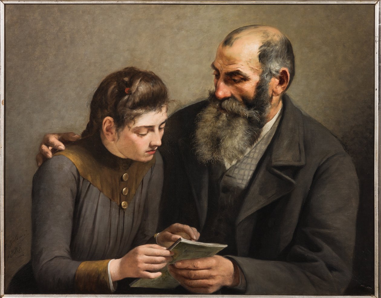 Nauczyciel i dziewczyna (olej na płótnie) autorstwa Giuseppe Goldoni