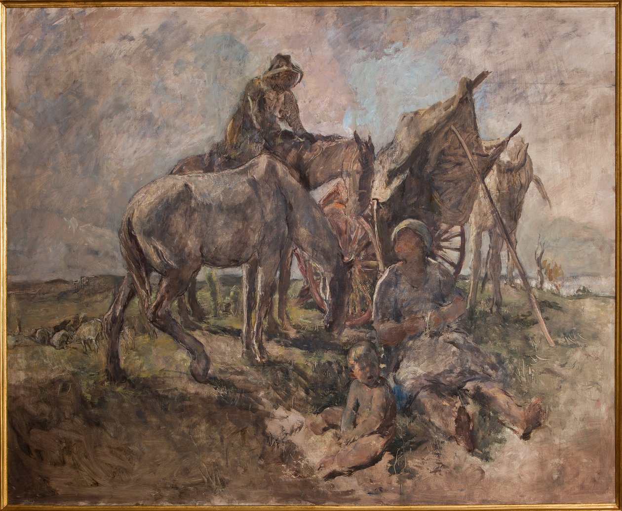 Odpocznij na polach (olej na sklejce) autorstwa Giuseppe Graziosi