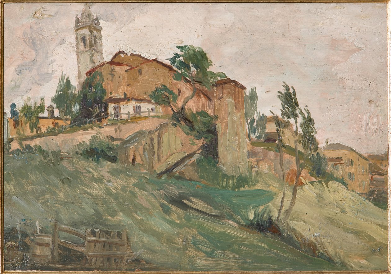 Twierdza Savignano (olej na sklejce) autorstwa Giuseppe Graziosi