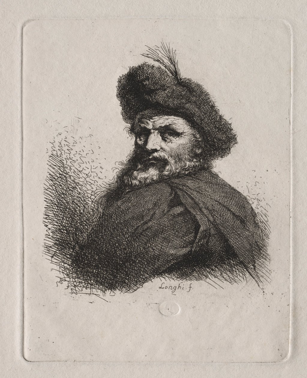 Popiersie mężczyzny w futrzanej czapce. autorstwa Giuseppe Longhi