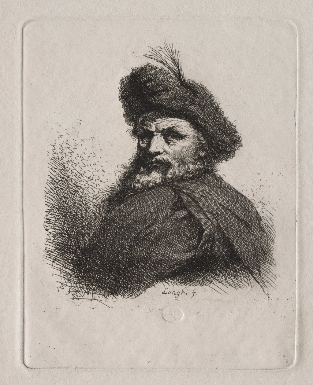 Popiersie mężczyzny w futrzanej czapce autorstwa Giuseppe Longhi
