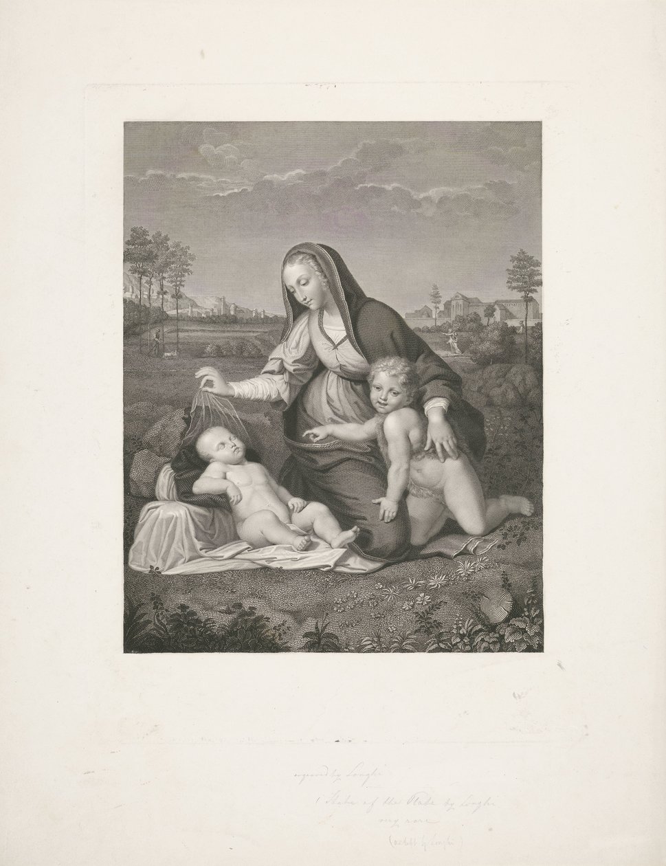 Maryja z Dzieciątkiem i młody Jan Chrzciciel w pejzażu Madonna del Velo autorstwa Giuseppe Longhi
