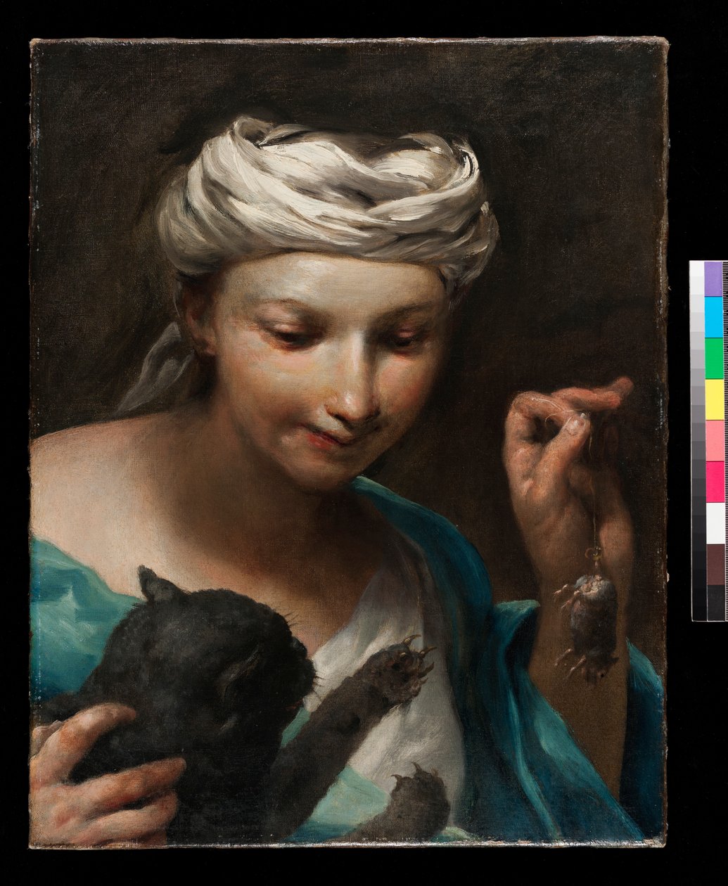 Dziewczyna z kotem, przed 1747 autorstwa Giuseppe Maria Crespi