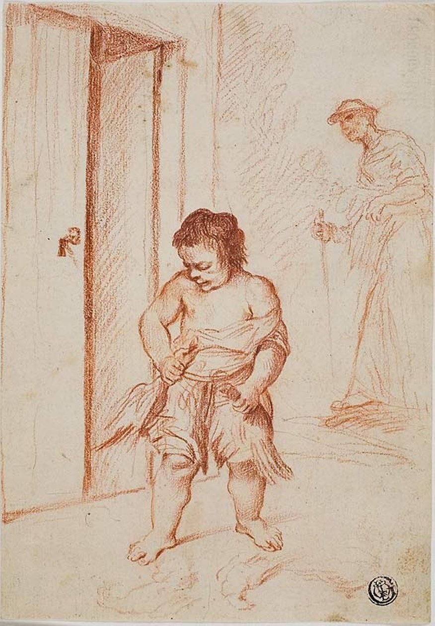 Studium Dwóch Figur (recto); Fragmentaryczna kopia (verso) autorstwa Giuseppe Maria Crespi