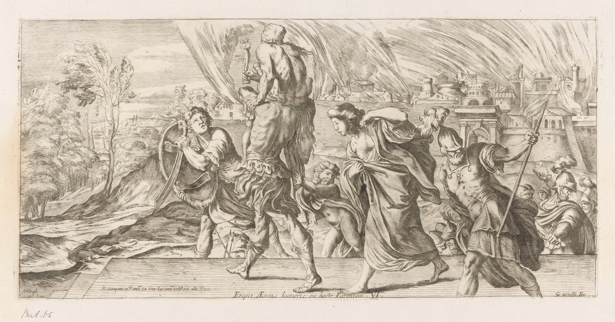 Aeneas vlucht met zijn familie uit Troje Uratowanie Eneasza z ramion wrogiego rodzica (tytuł na obiekcie) Omzwervingen van Aeneas (tytuł serii) L