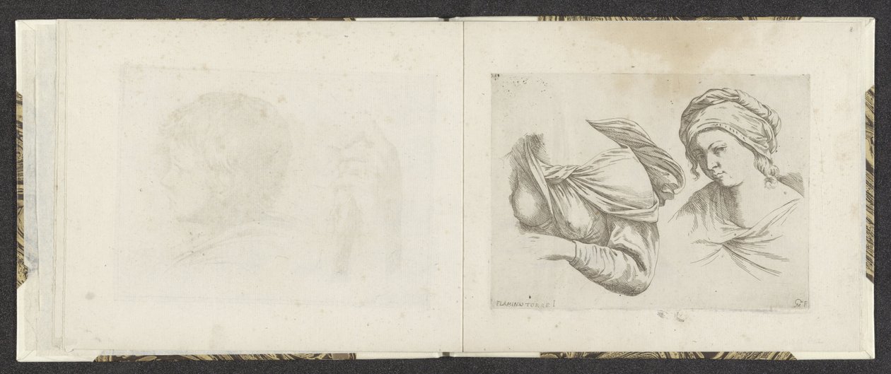 Górna część ciała kobiety i biust kobiety Przykłady rysunków (tytuł serii) Mitelli intaglio (tytuł serii) autorstwa Giuseppe Maria Mitelli