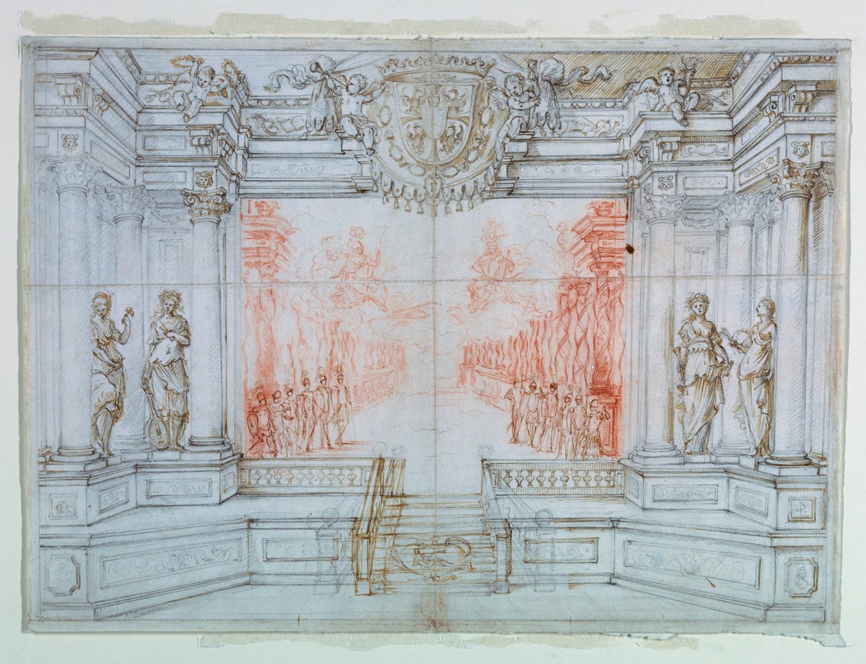 Rysunek, scenografia: Ballet Cele, 1674 autorstwa Giuseppe Maria Mitelli