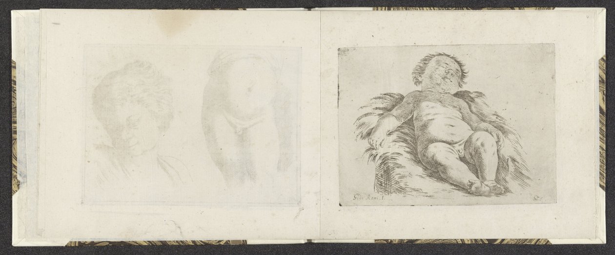 Leżąc nagie dziecko Przykłady rysunków (tytuł serii) Mitelli intaglio (tytuł serii) autorstwa Giuseppe Maria Mitelli