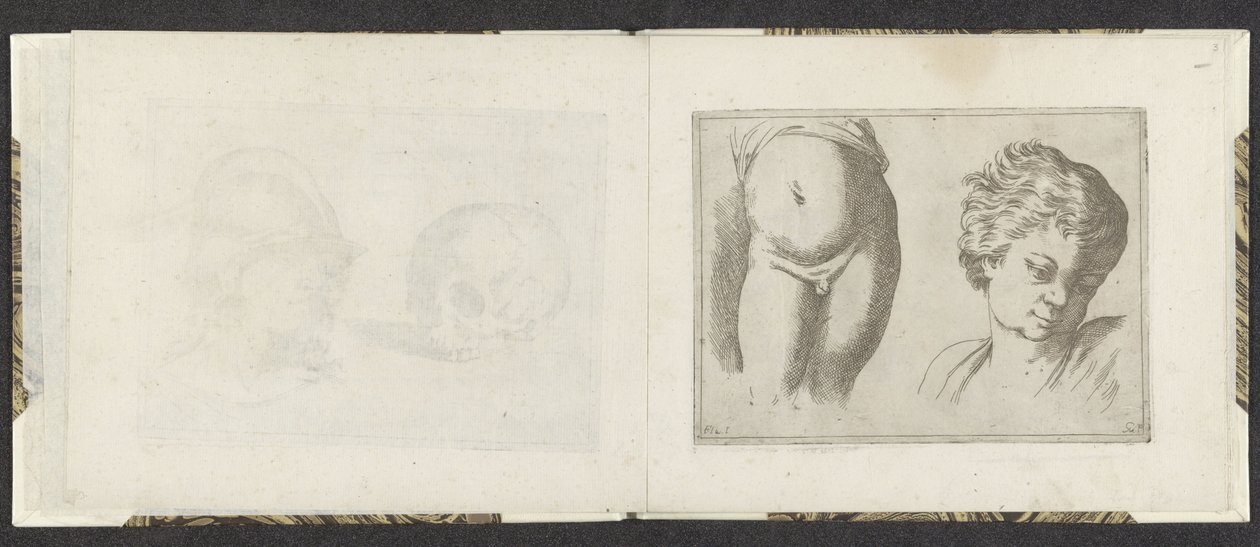 Naga dolna część ciała i głowa dziecka Przykłady rysunków (tytuł serii) Mitelli intaglio (tytuł serii) autorstwa Giuseppe Maria Mitelli
