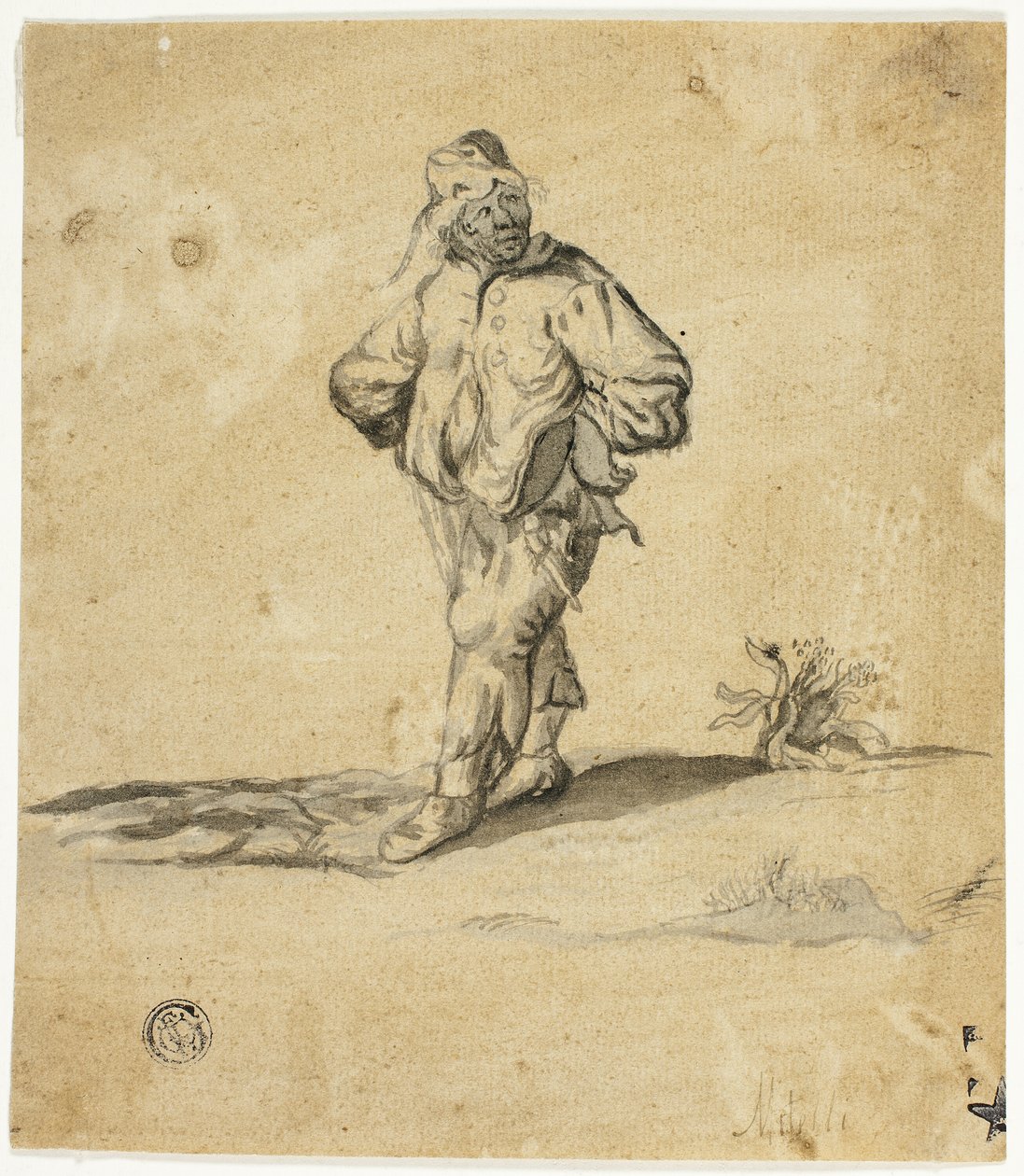 Stojący chłop z bronią akimbo autorstwa Giuseppe Maria Mitelli