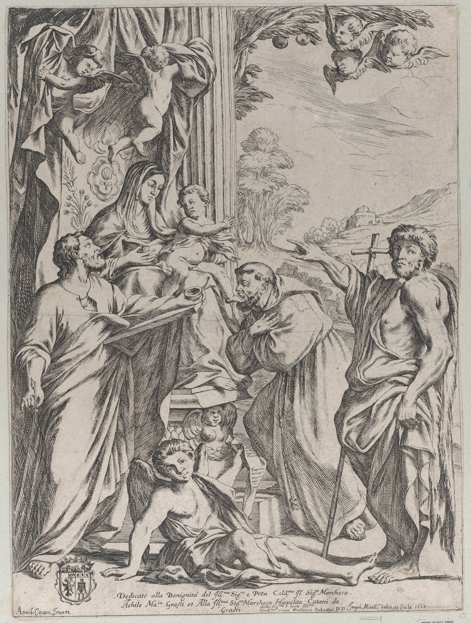 Dziewica intronizowana z trzema świętymi, 1668. autorstwa Giuseppe Maria Mitelli