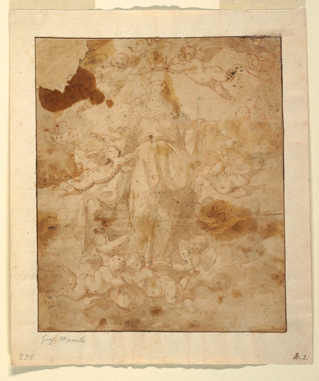 Rysunek, Studium Wniebowstąpienia Dziewicy, 1650-85 autorstwa Giuseppe Marullo