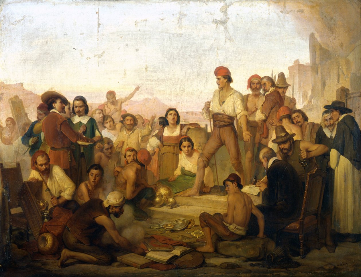 bunt neapolitańskiego rybaka Tommaso Aniello, znanego jako Masaniello (1622-1647) w Neapolu w 1647 r. Obraz Mazzy. Muzeum Nauki w Mediolanie autorstwa Giuseppe Mazza