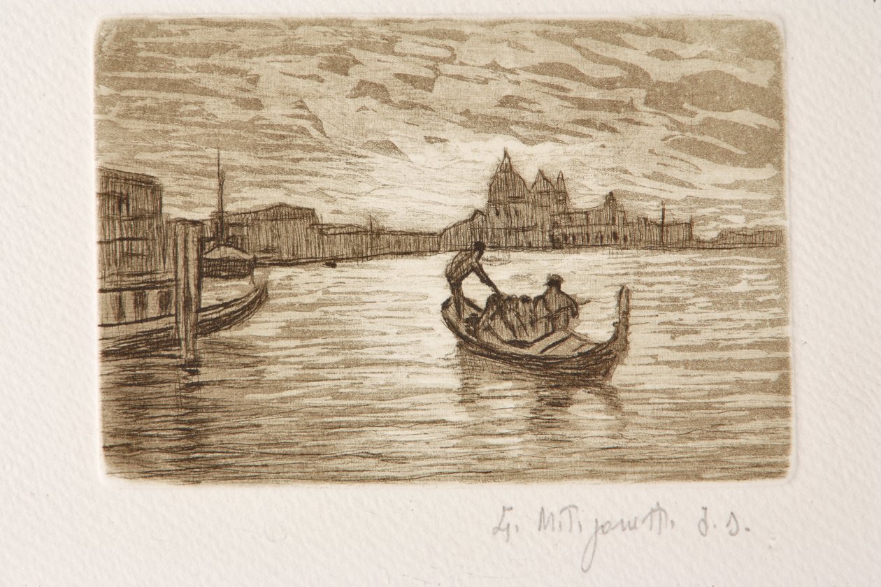 Gondolier (akwaforta i akwatinta na białym papierze) autorstwa Giuseppe Miti Zanetti