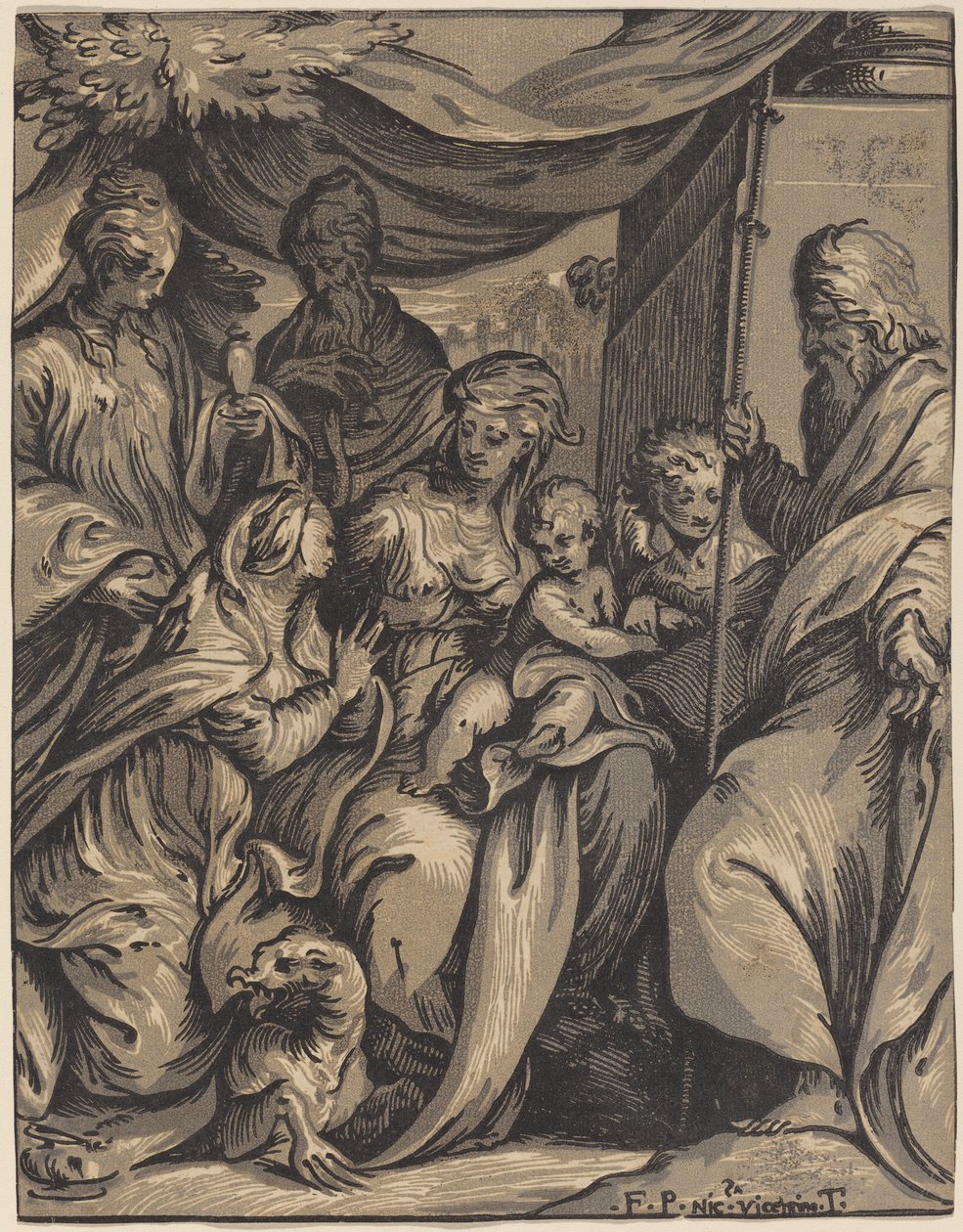 Dziewica i Dzieciątko ze świętymi autorstwa Giuseppe Nicolo Vicentino, after Camillo Boccaccino