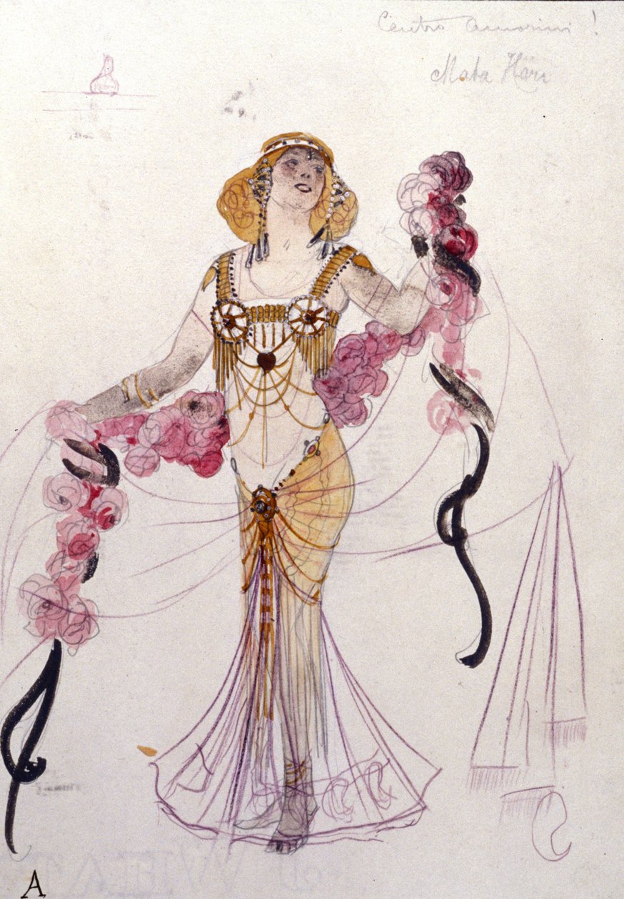 Kostium Mata Hari zaprojektowany przez Giuseppe Palanti (1881-1946) w 1912 roku na bal „”Bachus (Bacchus) i Gambrinus””. Muzeum Teatru Scala w Mediolanie. autorstwa Giuseppe Palanti