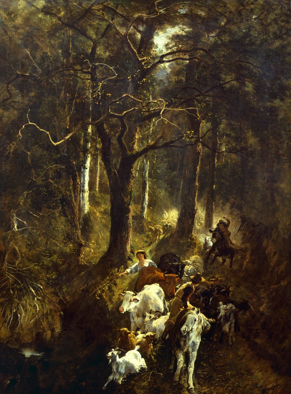 Wypas w Fontainebleau, Giuseppe Palizzi (1812-1888). autorstwa Giuseppe Palizzi