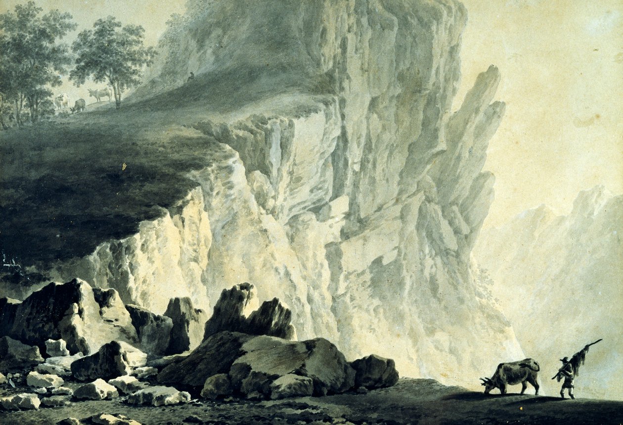 Pejzaż górski, autorstwa Giuseppe Pietro Bagetti (1764-1831), 24x32 cm autorstwa Giuseppe Pietro Bagetti