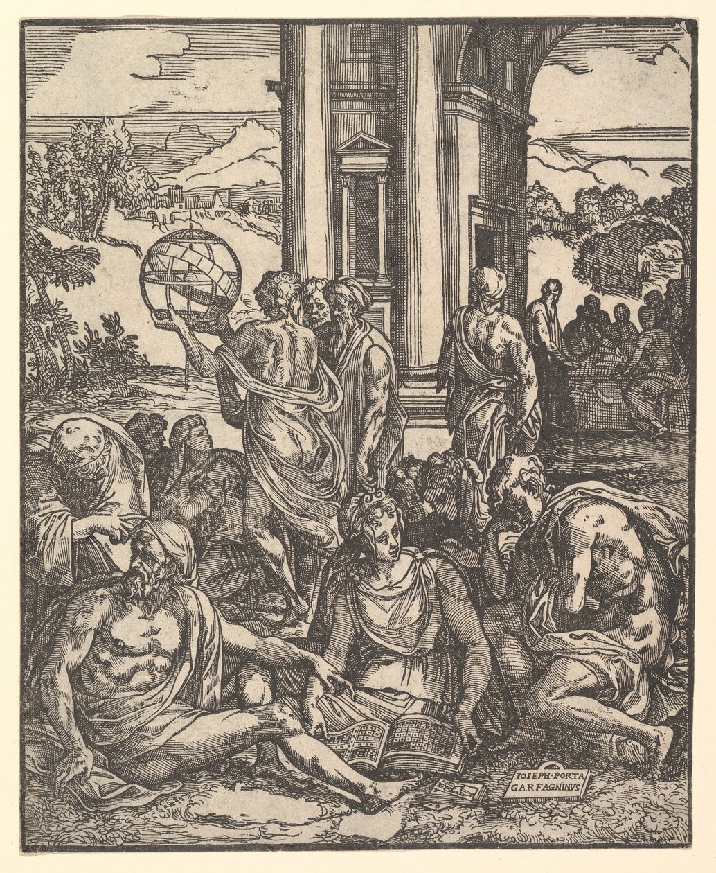 Frontyspis do „Losów Francesco Marcolini da Forli zatytułowany Giardino di Pensieri”, 1540. autorstwa Giuseppe Porta