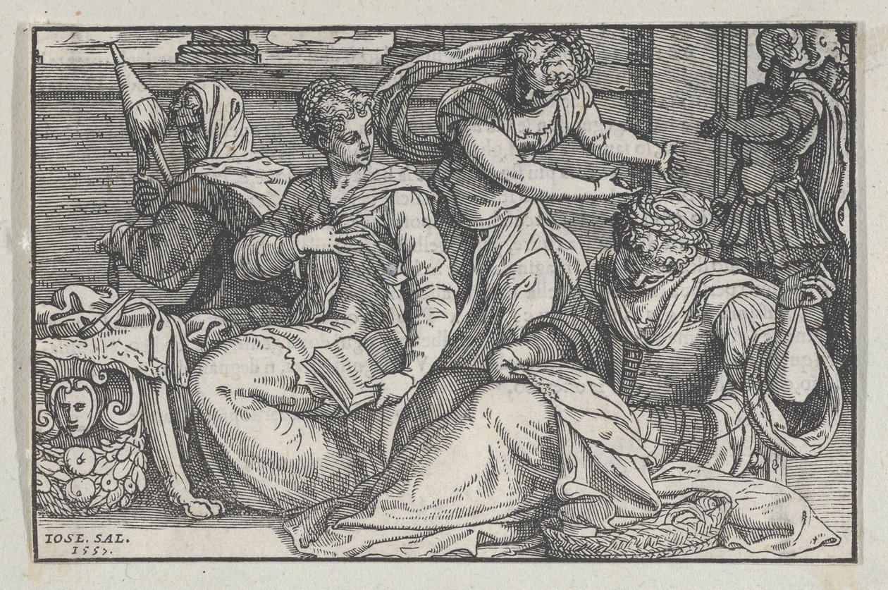 Lukrecja uczy córki robótek ręcznych, 1557. autorstwa Giuseppe Porta