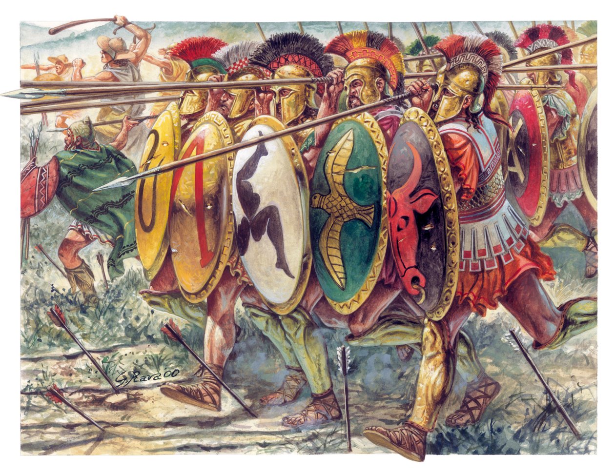 Starożytna Grecja: hoplici, piechota ciężkozbrojna - Starożytna Grecja: hoplici - Ilustracja autorstwa Giuseppe Rava autorstwa Giuseppe Rava