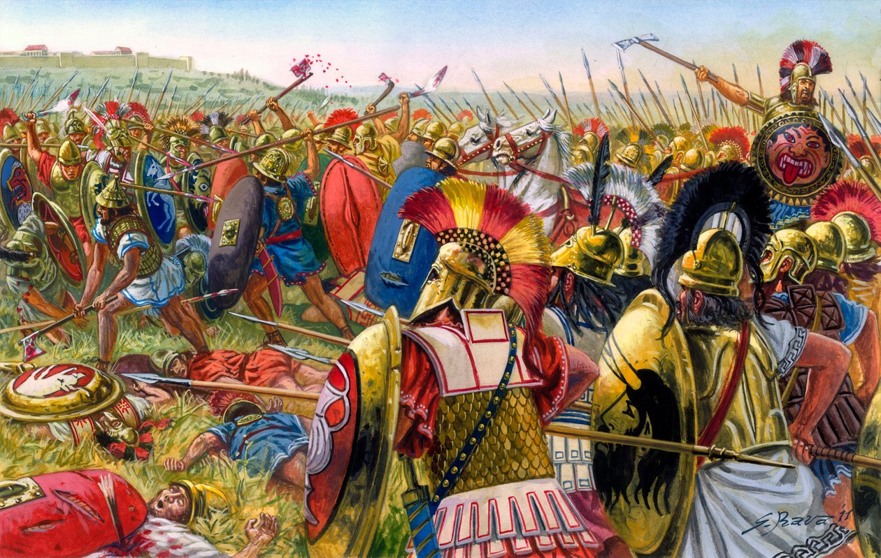 Starożytny Rzym: Lars Porsenna, etruskie wojsko u bram Rzymu 507 p.n.e. - Lars Porsenna (Porsena) etruski król podczas wojny przeciwko miastu Rzym - Ilustracja Giuseppe Rava autorstwa Giuseppe Rava