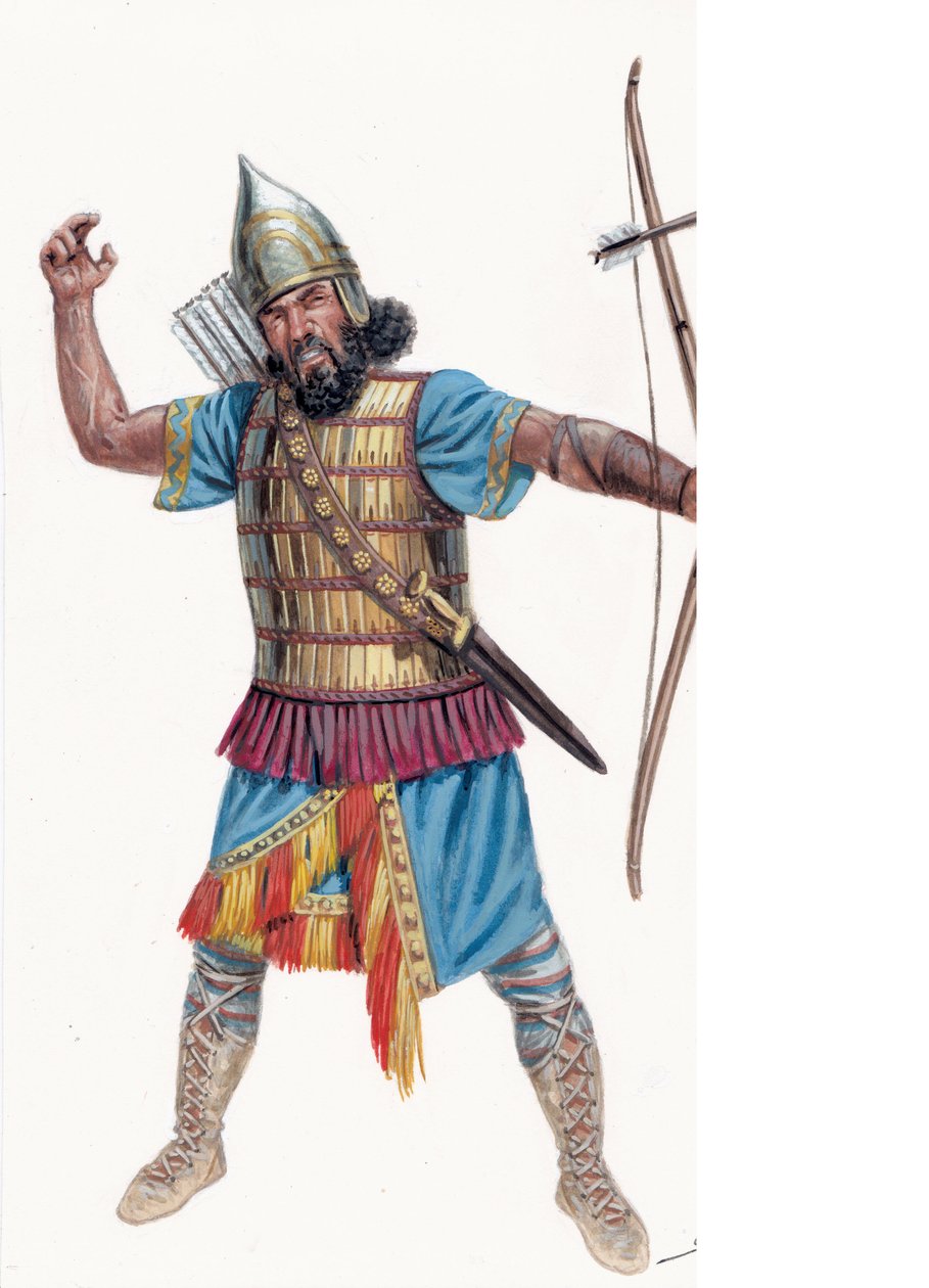 Antyk: Ciężki łucznik z Asyrii - Asyryjski ciężki łucznik - Ilustracja autorstwa Giuseppe Rava autorstwa Giuseppe Rava