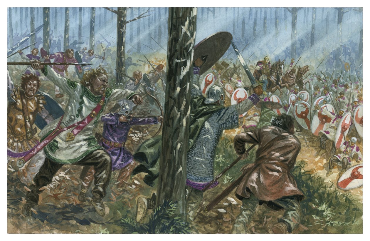 Zasadzka Bagaudów na rzymski legion w Galii autorstwa Giuseppe Rava