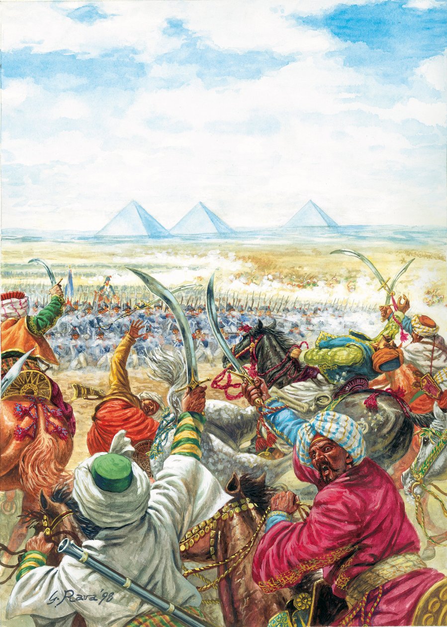 Kampania (wyprawa) egipska (1798-1801): "Bitwa pod Piramidami 21/07/1798 - kampania egipska: Bitwa pod Piramidami (Bitwa pod Embabeh) stoczona 21 lipca autorstwa Giuseppe Rava