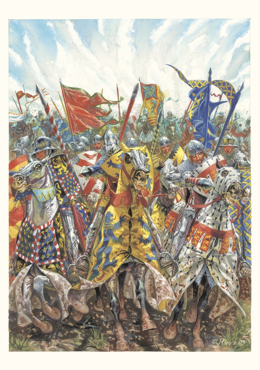 Szarża francuskich rycerzy w bitwie pod Azincourt (25 października 1415) autorstwa Giuseppe Rava
