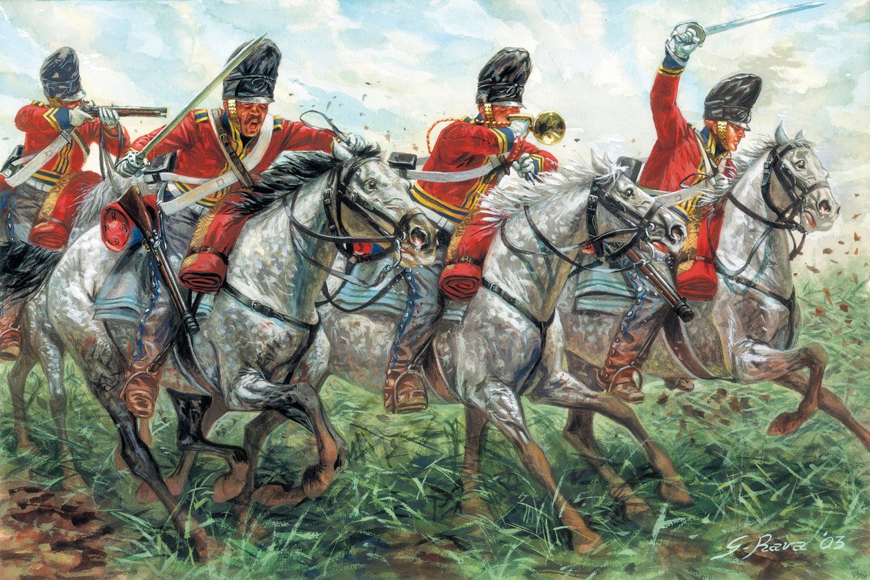 Pierwsze Imperium: Szarża Royal Scots Greys, szkockiego pułku dragonów, Waterloo autorstwa Giuseppe Rava