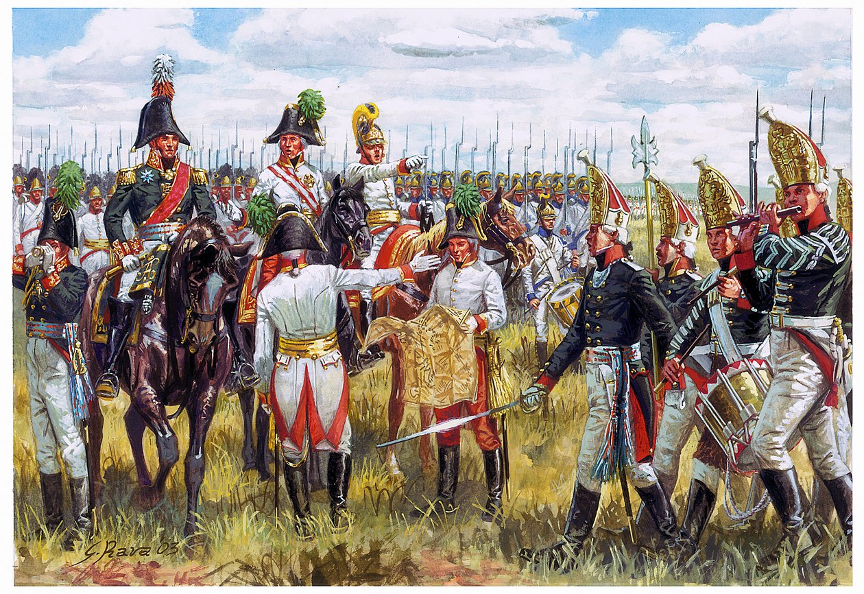 Pierwsze cesarstwo: Austro-rosyjski sztab III koalicji w 1805 r. - Pierwsze cesarstwo: sztab generalny Austro-rosyjski w 1805 r. - Ilustracja Giuseppe Ravy autorstwa Giuseppe Rava