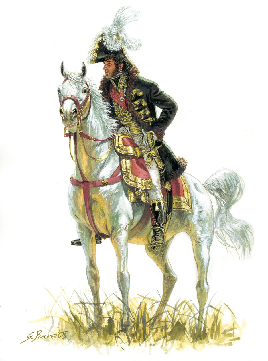 Pierwsze imperium: "Portret Joachima Murata (1767-1815) w 1805 roku" Pierwsze imperium: Joachim Murat (1767-1815) w 1805 roku - Ilustracja autorstwa Giuseppe Rava autorstwa Giuseppe Rava