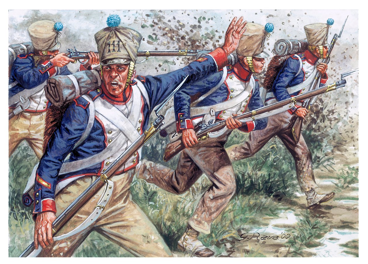 Pierwsze imperium: "żołnierze 111. pułku piechoty liniowej" Pierwsze imperium: 111. pułk piechoty liniowej - ilustracja Giuseppe Rava autorstwa Giuseppe Rava