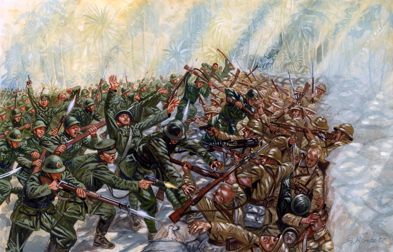 Wojna francusko-tajska (1940-1941): bitwa między armią Tajlandii generała Plaeka Pibulsonggrama dit Phibuna a armią francuską rządu Vichy w Indochinach - Wojna francusko-tajska: bitwa stoczona między Tajlandią a Francją Vichy - Ilustracja autorstwa Gius autorstwa Giuseppe Rava