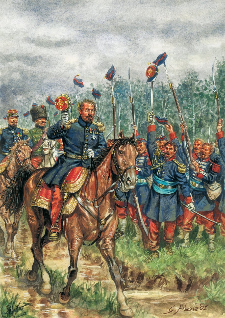 Napoleon III (1808-1873) koń witany przez swoją armię (rysunek) autorstwa Giuseppe Rava