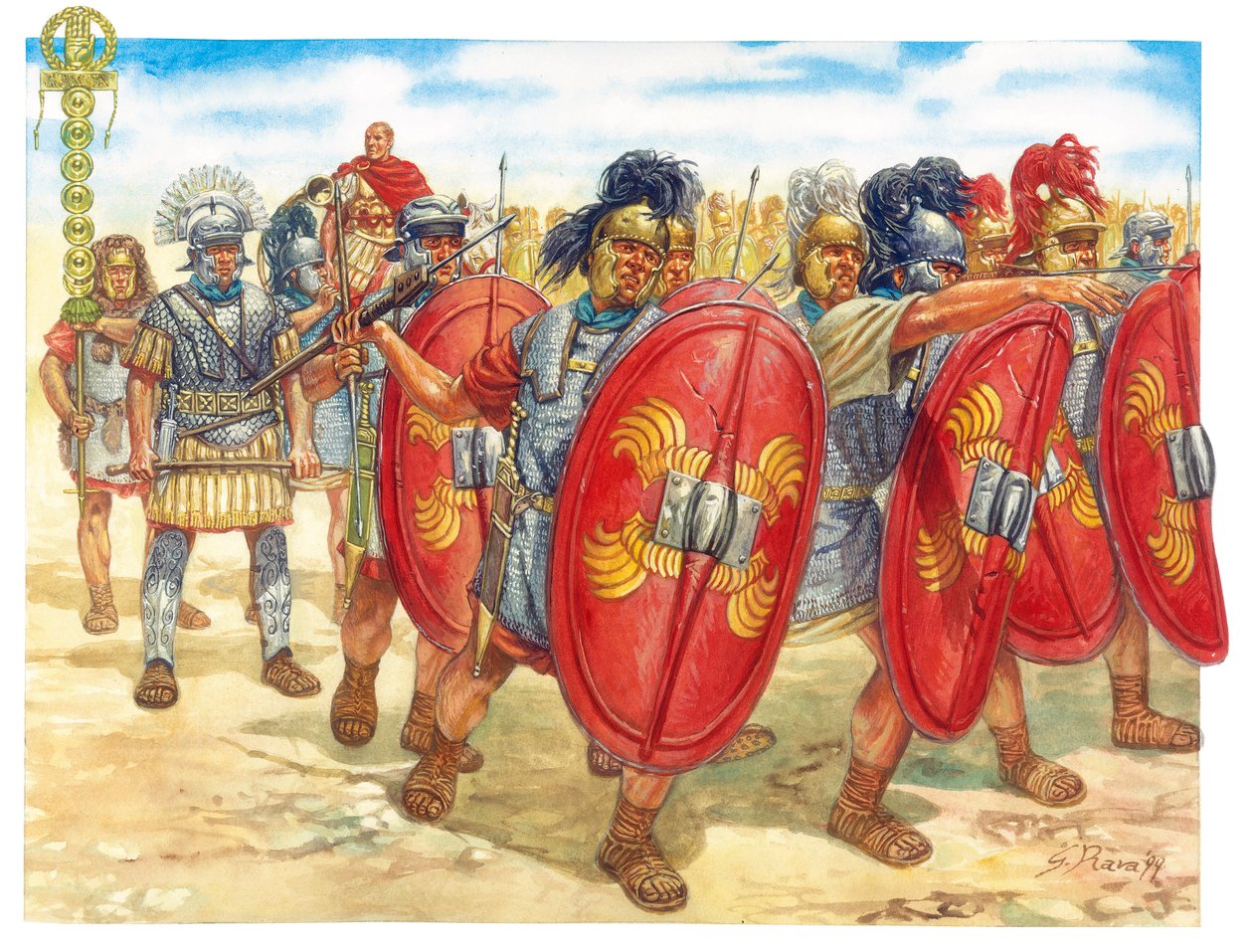 Roman Antiquite (Republika): grupa rzymskich legionistów - Republika rzymska: rzymscy legioniści - Ilustracja autorstwa Giuseppe Rava autorstwa Giuseppe Rava