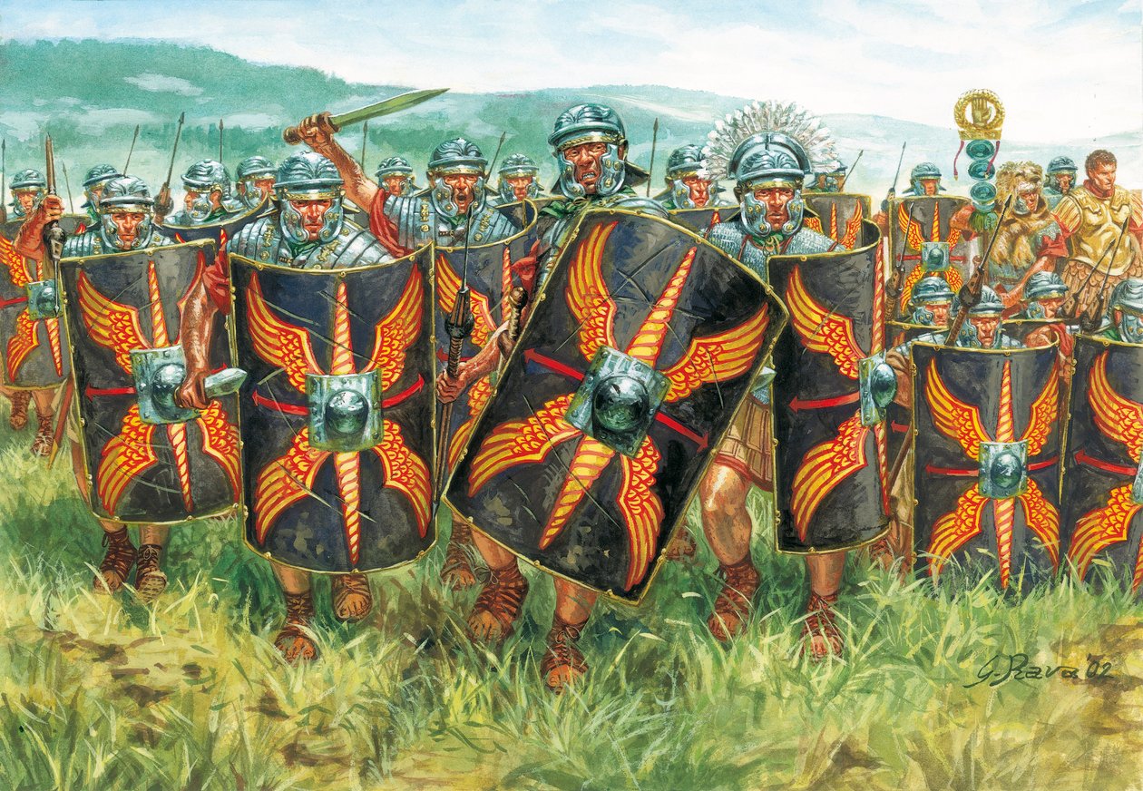 Roman antiquite (imperium): grupa rzymskich legionistów - Imperium rzymskie: legioniści - Ilustracja autorstwa Giuseppe Rava autorstwa Giuseppe Rava