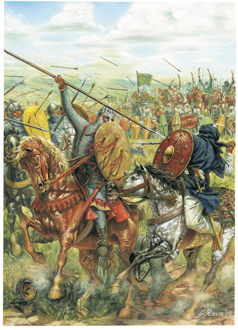 Chrześcijański rycerz najemny Rodrigo Ruiz de Vivar, mówi Le Cid (ilustracja) autorstwa Giuseppe Rava