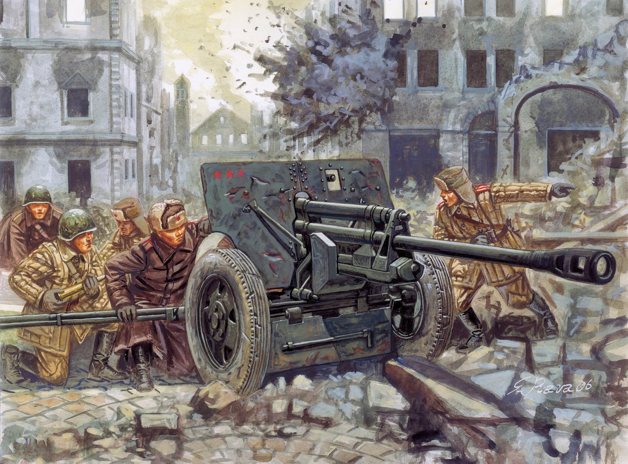 II wojna światowa: Rosyjskie ciężkie działo przeciwpancerne 76 mm - II wojna światowa: rosyjskie działo przeciwpancerne - Ilustracja autorstwa Giuseppe Rava autorstwa Giuseppe Rava