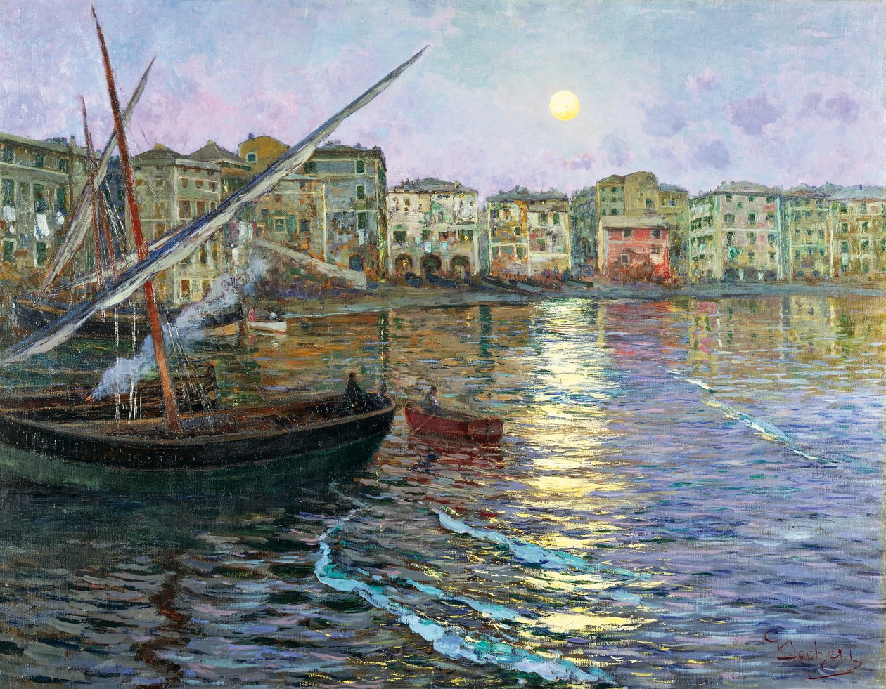 Poezja księżycowa Ligurii, Giuseppe Sacheri (1863-1950), olej na płótnie autorstwa Giuseppe Sacheri