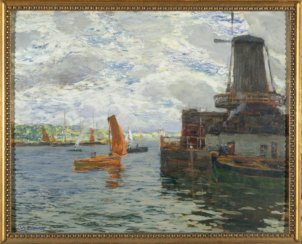 Wiatrak w Dordrecht (olej na karcie) autorstwa Giuseppe Sacheri